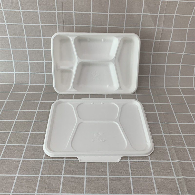 ढक्कन संग bagasse 5 कम्पार्टमेन्ट ट्रे